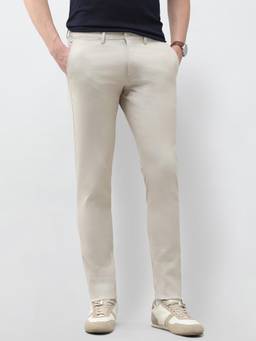 U.S. POLO ASSN. - Men Beige Austin Slim Fit Textured Smart Casual Trousers