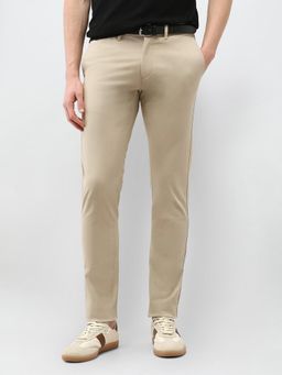 U.S. POLO ASSN. - Men Beige Austin Slim Fit Satin Smart Casual Trousers