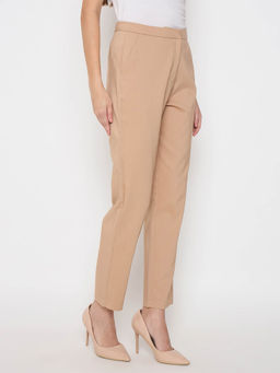 Madame - Alex Waist Belt Detail Solid Beige Trouser