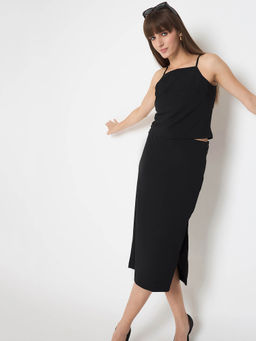 Madame - Black Embellished Shoulder Straps Top and Skirt (Set of 2)