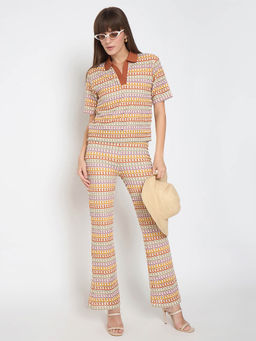 Madame - Brown Geometric Pattern Casual Co-Ord (Set of 2)