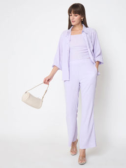 Madame - Purple Embroidered Casual Co-Ord (Set of 3)