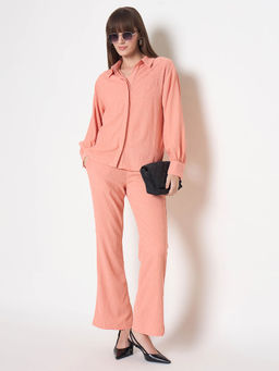 Madame - Peach Embroidered Casual Co-Ord (Set of 3)