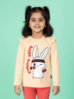 KiddoPanti - Cream Cotton Full Sleeves Work Harder Printed T Shirt