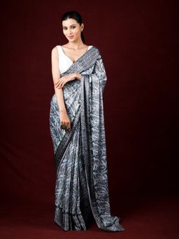 EXCLUSIVA - Blue Brasso Digital Print Designer Saree with Unstitched Blouse