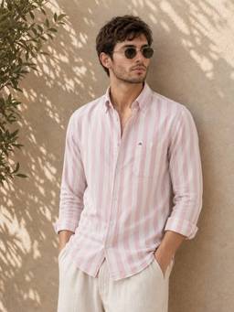 XKIND - Pink Regular Fit Striped Casual Shirt
