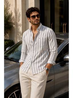 XKIND - Grey Regular Fit Striped Casual Shirt