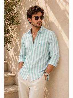 XKIND - Blue Regular Fit Striped Casual Shirt
