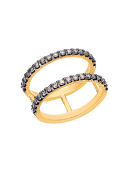 Kaj Fine Jewellery - Double Line Coffee Diamond Midi Ring in 18KT Yellow Gold