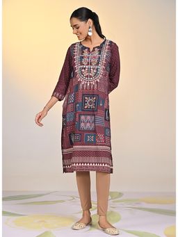 Lakshita - Women Maroon Printed Cotton Blend Kurta with Leggings (Set of 2)