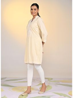 Lakshita - Women Yellow Embroidered Cotton Blend Kurta with Leggings (Set of 2)