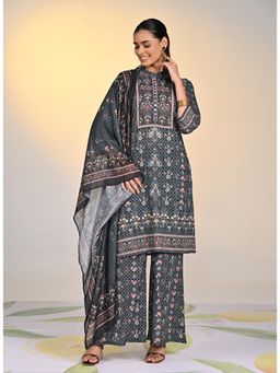 Lakshita - Women Black Floral Rayon Kurta with Palazzo and Dupatta (Set of 3)