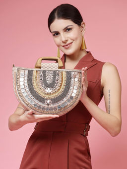 Anekaant - Boho Embellished Handheld Bag with Detachable Strap