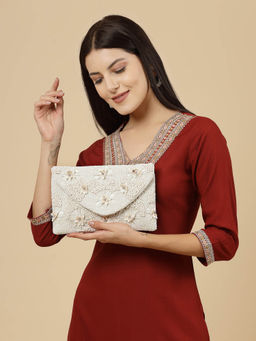 Anekaant - White Floral Embellished Sling Bag