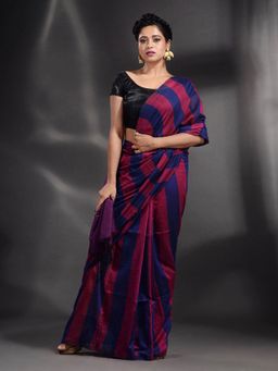 Arhi - Magenta And Blue Pure Cotton Handwoven Saree with Unstitched Blouse