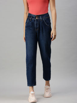 SHOWOFFFF - Women's Casual Mom Fit High-rise Navy Blue Jeans