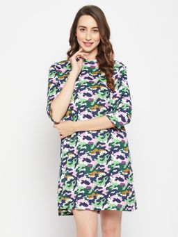 Clovia - Camouflage Print Hooded Short Nightdress in Multicolour Pure Cotton