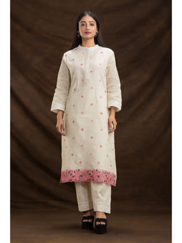 Sacred Suta - Off White Designer Kurta with Pant & Dupatta (Set of 3)