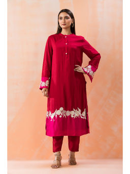 Sacred Suta - Red Silk Kurta with Pant (Set of 2)