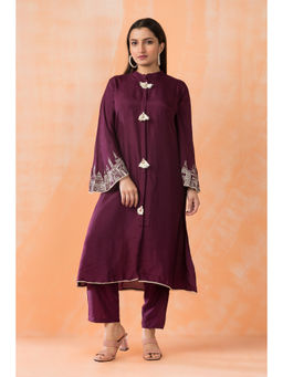 Sacred Suta - Purple Silk Kurta with Pant (Set of 2)