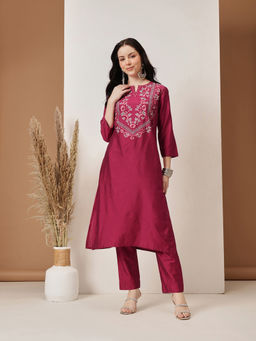 Barara Ethnic - Ruby Elegance Embroidered Kurta with Pant (Set of 2)