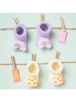 Kicks and Crawl - Multi-Color Rainbow Chick 3D Booties - (Pack of 2)