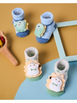 Kicks and Crawl - Multi-Color Jurrasic Roars 3d Booties - (Pack of 2)