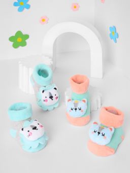 Kicks and Crawl - Multi-Color Cub Snuggles 3d Booties - (Pack of 2)