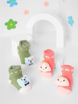 Kicks and Crawl - Multi-Color Bows and Giggles 3d Booties - (Pack of 2)