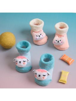 Kicks and Crawl - Multi-Color Fluffy Tails 3d Booties - (Pack of 2)