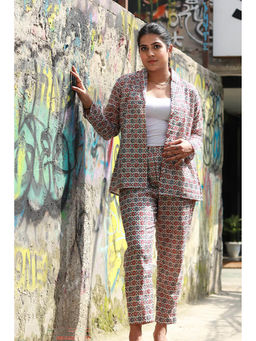 Saatvikei - Saral - Printed Co-Ord - Red & Blue (Set of 2)