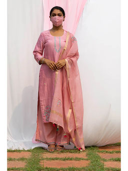Saatvikei - Chidiya - Onion Pink Kurta with Palazzo and Dupatta (Set of 3)
