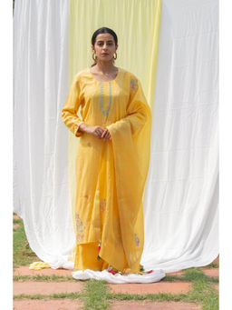 Saatvikei - Chidiya - Yellow Kurta with Palazzo and Dupatta (Set of 3)