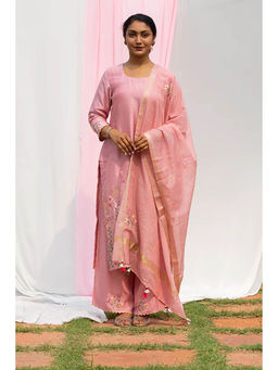 Saatvikei - Nidhi - Onion Pink Kurta with Palazzo and Dupatta (Set of 3)