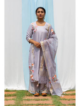 Saatvikei - Parineeta - Light Grey Kurta with Palazzo and Dupatta (Set of 3)