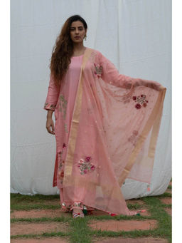 Saatvikei - Parineeta - Onion Pink Kurta with Palazzo and Dupatta (Set of 3)