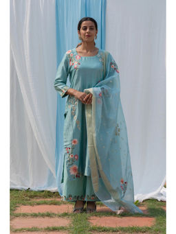 Saatvikei - Parineeta - Powder Blue Kurta with Palazzo and Dupatta (Set of 3)