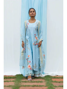 Saatvikei - Parineeta - Sky Blue Kurta with Palazzo and Dupatta (Set of 3)