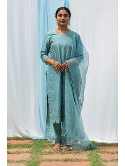 Saatvikei - Rajdulari - Powder Blue Kurta with Palazzo and Dupatta (Set of 3)
