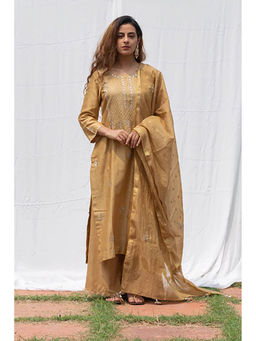 Saatvikei - Raj - Beige Kurta with Palazzo and Dupatta (Set of 3)