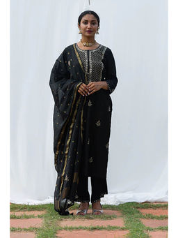 Saatvikei - Raj - Black Kurta with Palazzo and Dupatta (Set of 3)