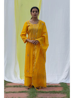 Saatvikei - Raj - Yellow Kurta with Palazzo and Dupatta (Set of 3)