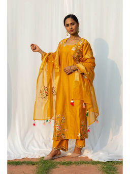 Saatvikei - Rajkumari - Yellow Kurta with Palazzo and Dupatta (Set of 3)