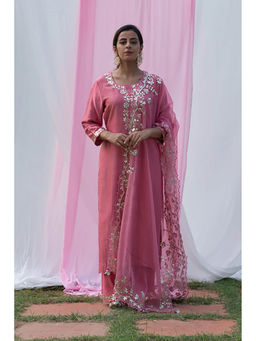 Saatvikei - Rajshree - Pink Kurta with Palazzo and Dupatta (Set of 3)