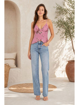 Cider - Mesh V-Neck Rose Crop Top