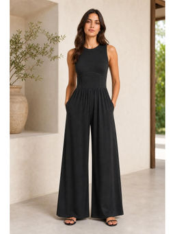 Cider - Solid Sleeveless Wide Leg Jumpsuit