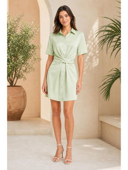 Cider - Green Woven Collar Twist Mini Dress