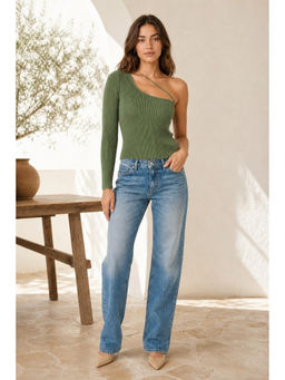 Cider - Rib Knit Cut Out One Shoulder Tee