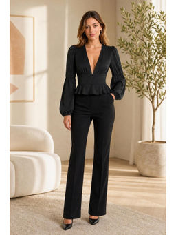 Cider - Satin V Neck Ruffle Long Sleeve Crop Top