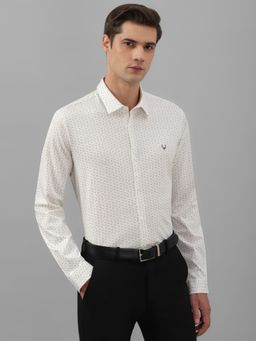 Allen Solly - Men Off White Slim Fit Print Full Sleeves Formal Shirt